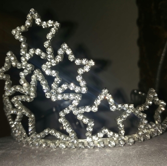 New years eve crown of stars Tiara silver rhinestones - Picture 2 of 3